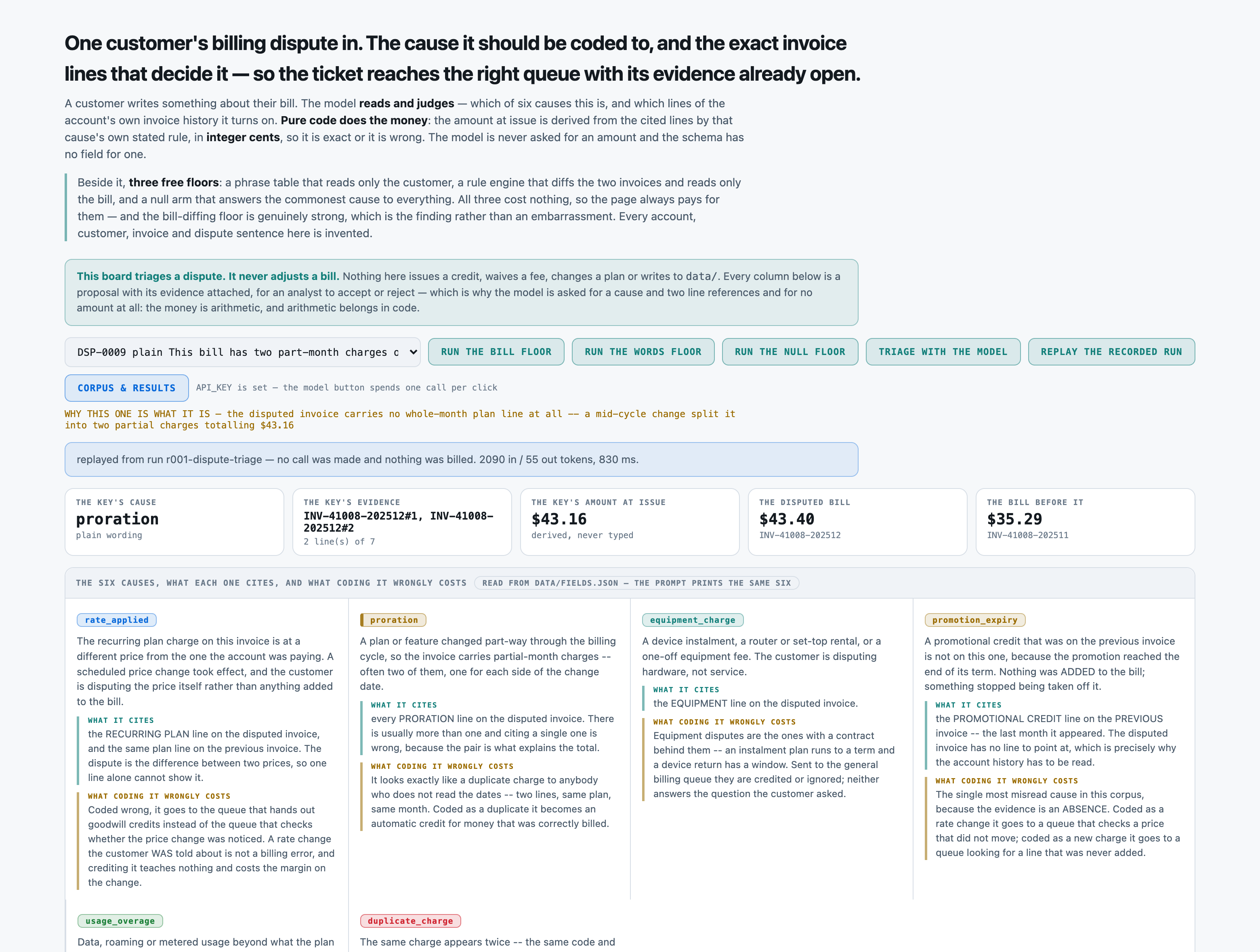 DSP-0009, a proration: the disputed bill carries no whole-month plan line at all, only two partial-month charg